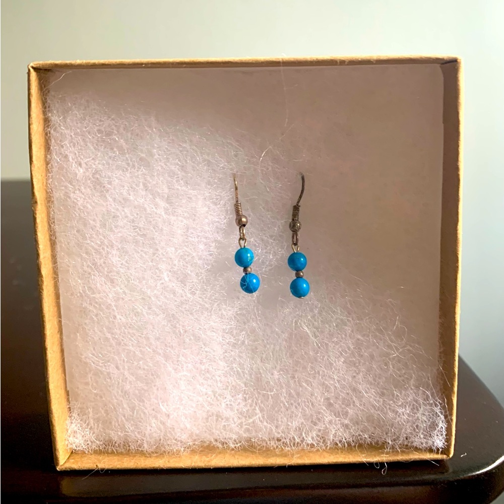Deep Turquoise Blue Beaded Earrings